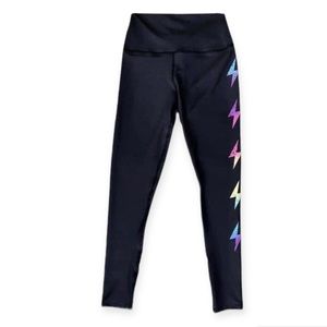 PixieLane Lightning Bolt Long Leggings High Waist Black Ombre Rainbow Small